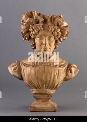 Jean-Pierre Dantan (1800-1869), dit Dantan le jeune. Portrait sérieux de Madame N. HERON. Plâtre patiné en terre cuite. 1833. Paris, musée Carnavalet. Femme, patine à motif, portrait sérieux, terre cuite Banque D'Images