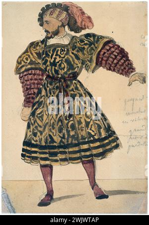 Louis Boulanger (1806-1867) Modèle de costume pour Maffio Orsini dans la création de Lucrèce Borgia au Théâtre de la porte Saint-Martin en 1833. Aquarelle. Paris, maison de Victor Hugo. 38944-20 costume de scène, costume, dans le pied, modèle, portrait, théâtre de la porte Saint-Martin, 19ème 19ème 19ème 19ème 19ème xixe siècle, aquarelle Banque D'Images