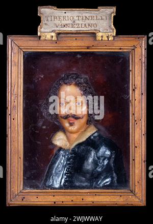 Anonyme. Portrait de Tiberio Tinelli (1586-1638), peintre. Cire colorée, verre. xviiie siècle. Paris, musée Carnavalet. Cire colorée, peintre italien, portrait, verre Banque D'Images