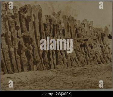 Le dicq. Jersey. Photographie de Charles Hugo (1826-1871). Paris, maison de Victor Hugo. 24758-18 Sea Seaside, Dicq Rock, écrivain français, Exile Rock, écrivain français, plage, Rocher interdit, bord de mer, plage, bois, bois Banque D'Images