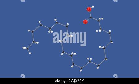 Acide docosahexaénoïque, Oméga 3 DHA, structure moléculaire 3D, sur fond bleu, illustration de rendu 3D. Banque D'Images