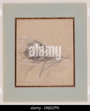 Anonyme, portrait d'Albert-Ernest Carrier-Belleuse sur son lit de mort (titre principal). Mine de plomb. Petit Palais, Musée des Beaux-Arts de la ville de Paris. Banque D'Images