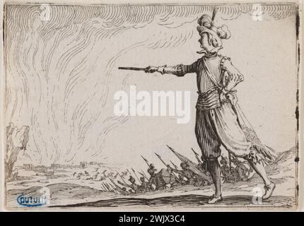 Jacques Callot (1592-1635) Les caprices, le commandant à pied. Quart de la suite de 50 pièces gravées en Nancy' (Lieure 467, Meaume 847). Gravure. 1621. Musée des Beaux-Arts de la ville de Paris, petit Palais. 99607-21 gravure, gravure Banque D'Images