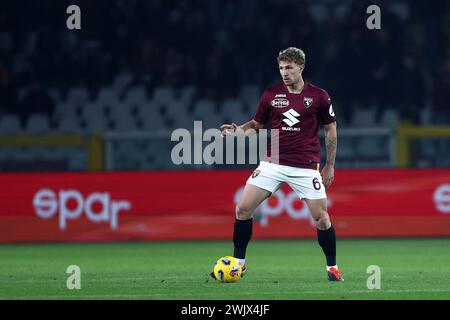 Turin, Italie. 16 février 2024. Matteo Lovato du Torino FC en action lors du match de Serie A entre Torino FC et nous Lecce au Stadio Olimpico le 16 février 2023 à Turin, Italie . Crédit : Marco Canoniero/Alamy Live News Banque D'Images