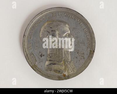 Johann Martin Bucklé (1742-1811) Paix de Lunéville, 20 pluviôse an IX (9 février 1801). TiN. 1801. Paris, musée Carnavalet. 61177-2 20 Pluviose, an IX, Avers, consul de France, consulat, étain, république, médaille, numismatique, profil, portrait Banque D'Images