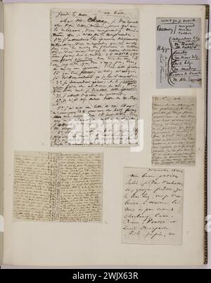 Manuscrit autographe de Victor Hugo (1802-1885). Histoire de voyage illustrée dans l'album Chenay. Folio 1, cinq manuscrits de Victor Hugo '. Papier. 1860-1862. Paris, maison de Victor Hugo. 100147-24 Chenay album, album, correspondance, lettre, cahier de dessin, manuscrit, voyage Banque D'Images