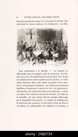 Henri-Charles-Antoine Baron (1816-1885) et Moret. 'La peau de chagrin', roman d'Honoré de Balzac (1799-1850), édition illustrée. 'Festin'. Gravure sur acier. Edition H. Delloye et Victor Lecou, 1838. Paris, Maison de Balzac. Gravure sur acier, illustration, la peau de chagrin, travail illustre, roman, travail de litière Banque D'Images