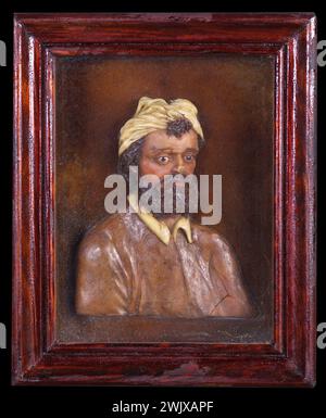 Anonyme. Portrait de Domenico Beccafumi (1486-1551), peintre. Cire colorée, verre. xviiie siècle. Paris, musée Carnavalet. Cire colorée, peintre italien, portrait, verre Banque D'Images