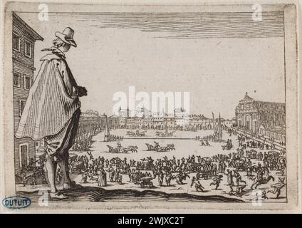 Jacques Callot (1592-1635) 'Les caprices, les chars. Quarante-huitième numéro de la suite gravé à Florence (Lieure 261, Meaume 862). Gravure. 1617. Musée des Beaux-Arts de la ville de Paris, petit Palais. 99608-7 gravure, gravure Banque D'Images