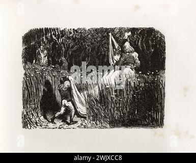 Gustave Doré (1832-1883), designer et Adrien Lavieille (1818-1862), graveur. 'Pastoral.' Illustration pour Honoré de Balzac, 'les contes Dranitiques', Paris : Société générale de librairie, 1855'. Paris, Maison de Balzac. 101791-24 gravure sur bois, illustration d'une œuvre littéraire, 19e 19e 19e 19e 19e xixe siècle, gravure Banque D'Images