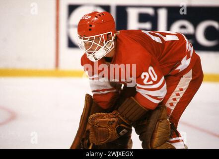 VLADISLAV TRETJAK gardien de but équipe nationale soviétique de hockey sur glace et CSKA Moscou. Aujourd'hui, il est président de la Fédération de hockey sur glace de Russie Banque D'Images