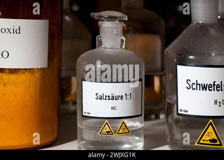 Acide chlorhydrique, dans un ancien laboratoire chimique, Allemagne, Europe Banque D'Images