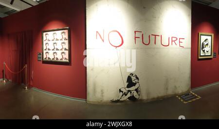 Œuvre „No future“ de Banksy dans l’exposition „The Mystery of Banksy – A Genius Mind“ au Technikum Mülheim-Ruhr le 18 novembre 2022 Banque D'Images