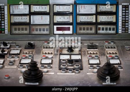 Tableau de commande, ancienne aciérie Henrichshütte, Hattingen, Ruhr district, Rhénanie-du-Nord-Westphalie, Allemagne, Europe Banque D'Images