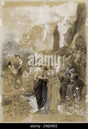 Emile-Antoine Bayard (1837-1891), graveur français. Le groupe des idylles. Gaphite, gouache blanche, lavage à l'encre sur papier bleuâtre. 1885. Paris, maison de Victor Hugo. TECHNIQUE MIXTE Banque D'Images