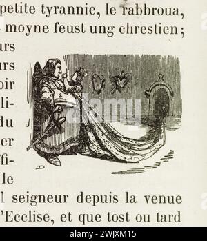 Gustave Doré (1832-1883), designer et Adrien Lavieille (1818-1862), graveur. 'Le père de Candé Rabbroué par Madame son épouse.' Illustration pour Honoré de Balzac, 'les contes drolatiques', Paris : Société générale de librairie, 1855'. Gravure sur bois. Paris, Maison de Balzac. 101789-20 gravure sur bois, illustration d'une œuvre littéraire, 19e 19e 19e 19e 19e xixe siècle, gravure Banque D'Images