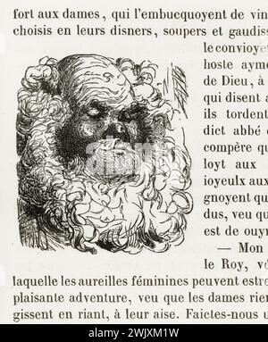 Gustave Doré (1832-1883), designer et Adrien Lavieille (1818-1862), graveur. "Le Moyne Amador, qui a fait un glorieux abbé de Turpenay." Illustration pour Honoré de Balzac, 'les contes drolatiques', Paris : Société générale de librairie, 1855'. Gravure sur bois. Paris, Maison de Balzac. 101789-16 gravure sur bois, illustration d'une œuvre littéraire, 19e 19e 19e 19e 19e xixe siècle, gravure Banque D'Images
