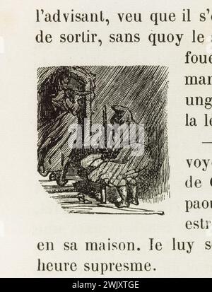 Gustave Doré (1832-1883), designer et Adrien Lavieille (1818-1862), graveur. "Hospitalité." Illustration pour Honoré de Balzac, 'les contes drolatiques', Paris : Société générale de librairie, 1855'. Gravure sur bois. Paris, Maison de Balzac. 101789-19 gravure sur bois, illustration d'une œuvre littéraire, 19e 19e 19e 19e 19e xixe siècle, gravure Banque D'Images