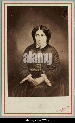 Nadar (Gaspard-Félix Tournachon, dit) (n.1820-04-06-D.1910-03-21), George Sand (nom commun). Tirage photographique laminé sur carton (carte de visite). Musée de la vie romantique. Banque D'Images