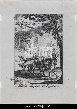 Jacques Callot (1592-1635) "La vie de la Sainte Vierge, le vol vers l'Egypte : dixième numéro d'une série de 14 pièces" (Lieure 1366, Meaume 85). Gravure. 1631. Musée des Beaux-Arts de la ville de Paris, petit Palais. 99591-14 gravure, gravure Banque D'Images