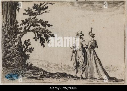 Jacques Callot (1592-1635) 'Les caprices, la marche. Neuvième numéro de la suite de 50 pièces gravées à Nancy' (Lieure 436, Meaume 785). Gravure. 1621. Musée des Beaux-Arts de la ville de Paris, petit Palais. 99605-20 gravure, gravure Banque D'Images