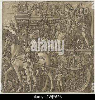 Andrea Andreani (actif à Mantoue vers 1540-1623). 'Le triomphe de Jules César', d'après Mantegna : Jules César sur un char de triomphe attelé avec deux chevaux (Bartsch, volume XII, section 6, n°11). Couleur en couleur. 1599. Musée des Beaux-Arts de la ville de Paris, petit Palais. 112278-24 16e 16e XVI 16e 16e Centre, gravure Banque D'Images