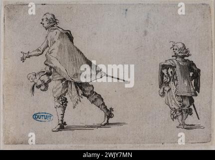 Jacques Callot (1592-1635) Les caprices, un gentleman et sa page. Troisième édition de la suite de 50 pièces gravées à Florence' (Lieure 216, Meaume 772). Gravure. 1617. Musée des Beaux-Arts de la ville de Paris, petit Palais. 99605-7 gravure, gravure Banque D'Images