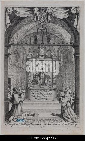 Jacques Callot (1592-1635) Frontispice des miracles et des grâces de notre-Dame de bon-secours-les-Nancy (Lieure 669, Meaume 197). Eau-cravate. 1630. Musée des Beaux-Arts de la ville de Paris, petit Palais. 99594-13 gravure, gravure Banque D'Images