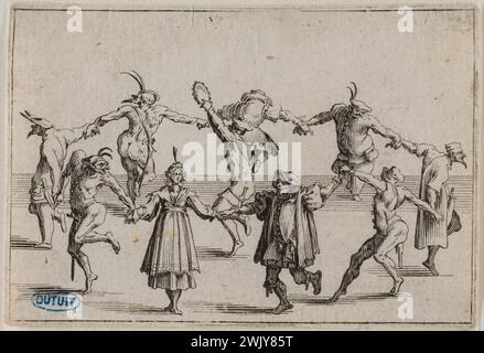 Jacques Callot (1592-1635) 'Les caprices, la ronde. Dixième numéro de la suite de 50 pièces gravées à Nancy' (Lieure 437, Meaume 787). Gravure. 1621. Musée des Beaux-Arts de la ville de Paris, petit Palais. 99605-22 gravure, gravure Banque D'Images