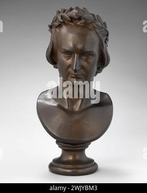 David d'Angers, Pierre-Jean (n.1788-03-12-D.1856-01-05), Victor Hugo vainqueur (titre fictif). Buste en bronze, reproduction mécanique. Maisons de Victor Hugo Paris - Guernesey. Banque D'Images