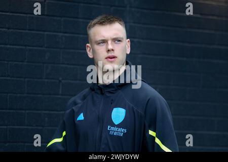 Burnley, Royaume-Uni. 17 février 2024. Karl Hein, le gardien de but de l'Arsenal arrive au stade. Premier League match, Burnley contre Arsenal au Turf Moor à Burnley, Lancs le samedi 17 février 2024. Cette image ne peut être utilisée qu'à des fins éditoriales. Usage éditorial exclusif, photo de Chris Stading/Andrew Orchard photographie sportive/Alamy Live News crédit : Andrew Orchard photographie sportive/Alamy Live News Banque D'Images