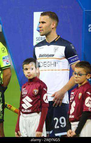 Alexis Blin de l'US Lecce lors du match de Serie A entre le Torino FC et l'US Lecce le 16 février 2024 au stade olympique Grande Torino de Turin, en Italie Banque D'Images