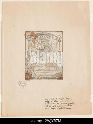 Inconnu, armoiries de Charles Louis Hugo, évêque de Ptolémais, avec une note manuscrite (titre factice), 1755. Gravure et encre sur papier laminé sur une carte. Maisons de Victor Hugo Paris - Guernesey. Banque D'Images