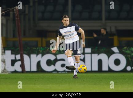 Turin, Italie. 16 février 2024. Federico Baschirotto de US Lecce lors de l'Italia Serie A, match de football entre Torino FC et US Lecce le 16 février 2024 au Stadio Olimpico Grande Torino, Turin Italie. Photo Nderim Kaceli crédit : Agence photo indépendante/Alamy Live News Banque D'Images