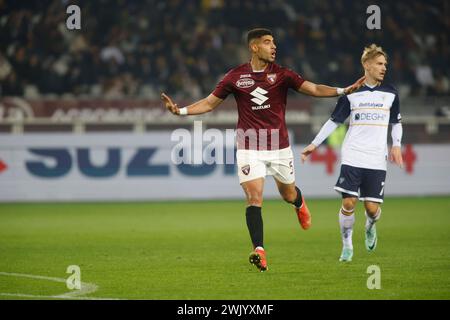 Turin, Italie. 16 février 2024. Adam Masina du Torino FC lors de l'Italia Serie A, match de football entre Torino FC et US Lecce le 16 février 2024 au Stadio Olimpico Grande Torino, Turin Italie. Photo Nderim Kaceli crédit : Agence photo indépendante/Alamy Live News Banque D'Images