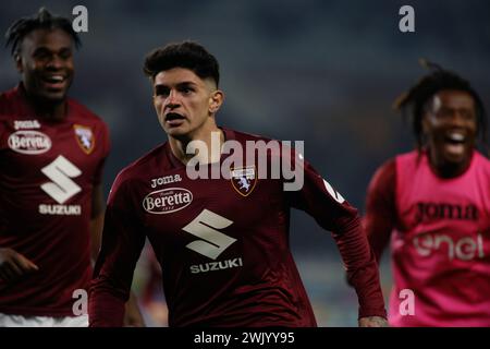 Turin, Italie. 16 février 2024. Raul Bellanova du Torino FC lors de l'Italia Serie A, match de football entre Torino FC et US Lecce le 16 février 2024 au Stadio Olimpico Grande Torino, Turin Italie. Photo Nderim Kaceli crédit : Agence photo indépendante/Alamy Live News Banque D'Images