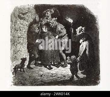Gustave Doré (1832-1883), designer et Paul Riault (XIXe siècle), graveur. 'Le canon noté par ses nephens.' Illustration pour Honoré de Balzac, 'les contes drolatiques', Paris : Société générale de librairie, 1855'. Gravure sur bois. Paris, Maison de Balzac. 101782-6 gravure sur bois, illustration d'une œuvre littéraire, 19e 19e 19e 19e 19e xixe siècle, gravure Banque D'Images