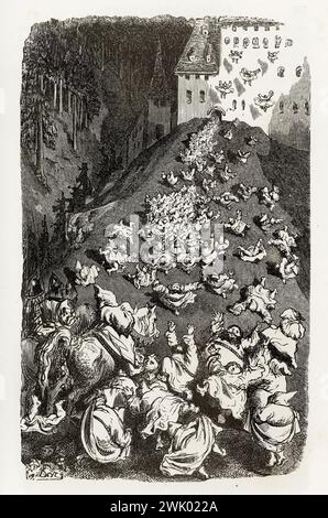 Gustave Doré (1832-1883), designer et Paul Riault (XIXe siècle), graveur. Horrible espantiah dans l'abbaye. Illustration pour Honoré de Balzac, 'les contes drolatiques', Paris : Société générale de librairie, 1855'. Gravure sur bois. Paris, Maison de Balzac. 101789-24 gravure sur bois, illustration d'une œuvre littéraire, 19e 19e 19e 19e 19e xixe siècle, gravure Banque D'Images