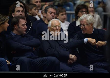 Torino, Italie. 17 février 2024. Giorgio Armani lors du match des demi-finales du Frecciarossa final Eight basket entre Emporio Armani Milano vs Reyer Venezia à Turin dans le nord de l'Italie - samedi 17 FÉVRIER 2024. Sport - panier (photo de Marco Alpozzi/Lapresse) crédit : LaPresse/Alamy Live News Banque D'Images