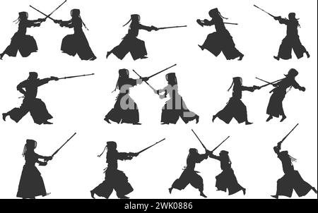 Silhouettes de Kendo, silhouette d'arts martiaux de Kendo, Kendo, illustration vectorielle de Kendo Illustration de Vecteur