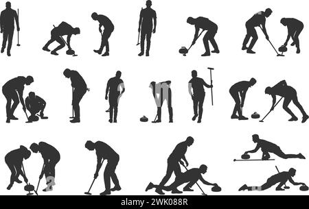 Silhouette de curling, silhouette de joueurs de curling, joueurs de curling, silhouette de sports de curling, clipart de joueur de curling Illustration de Vecteur