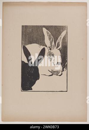 Guérard, Henri -Charles (n.1846 - D.1897), les lapins, gravure publiée dans le tirage original - deuxième livraison (avril-juin 1893) (titre principal), 1893. Gravure sur bois noir. Petit Palais, Musée des Beaux-Arts de la ville de Paris. Banque D'Images