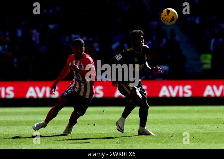 Madrid Espagne ; 17/02/2024.- Atletico de Madrid a battu UD Las Palmas 5-0 en Ligue espagnole de football. Avec des buts de Marcos Llorentes 15', 20', Angel Correa 47', 62' et Memphis Depay 87' Atletico de Madrid bat Las Palmas le jour 25 de la Ligue espagnole de football au Civitas Metropolitano Stadium. Photo : Juan Carlos Rojas. Banque D'Images