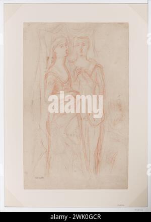 Cros, Henry (César Isidore Henri Cros, dit) (N.1840-11-16-D.1907-02-04), étude de deux femmes en costume du XVe siècle (titre principal), 1874. Sanguine sur papier. Petit Palais, Musée des Beaux-Arts de la ville de Paris. Banque D'Images