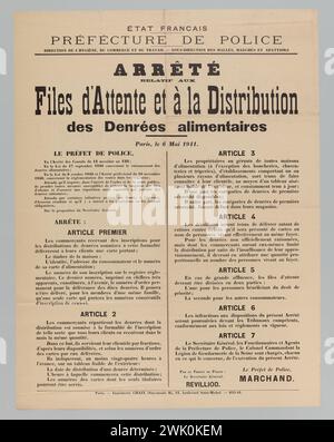 Imprimerie Chaix, Etat / Préfecture de police / Direction de l'hygiène, du commerce et du travail - Halles, marches et abattoirs / arrêts / relative à l'attente et à la distribution / denrées alimentaires ( titre enregistré (lettre)), 1941. Typographie. Musée Carnavalet, histoire de Paris. Banque D'Images