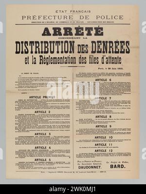 Imprimerie Chaix, Etat français/ Préfecture de police/ Direction de l'hygiène, du commerce et du travail - Halles sous-Direction/ Stop/ concernant la distribution des ferres/ et des registres des dossiers (titre enregistré (lettre )), 1941. Typographie. Musée Carnavalet, histoire de Paris. Banque D'Images