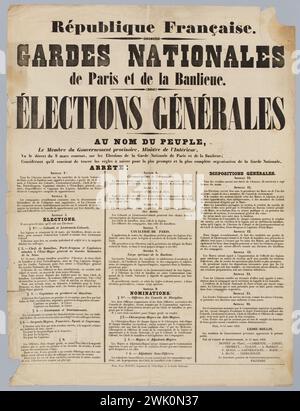 Imprimerie Paul Dupont, République française./ Garde nationale/ Paris et banlieue./ Elections GÉNÉRALES (titre enregistré (lettre)), 1848. Typographie. Musée Carnavalet, histoire de Paris. Banque D'Images