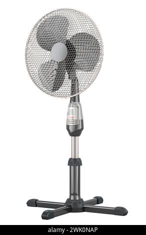 Ventilateur électrique sur socle. Rendu 3D isolé sur fond blanc Banque D'Images