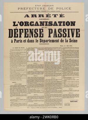 Imprimerie Chaix, Etat/ Préfecture de police/ Secrétariat général permanent de la Défense passive/ STOP/ Concern/ Organisation/ Défense passive/ à Paris et dans le département de la Seine (titre enregistré (lettre)), 1941 . Typographie. Musée Carnavalet, histoire de Paris. Banque D'Images