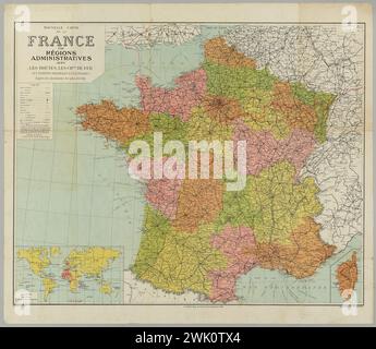 Editions André Leconte (s.-D.), Nouvelle carte de la France par régions administratives dans le 1 800 000e (ligne de démarcation) (titre enregistré (lettre)), 1940-06-22. Papier imprimé, encre. Musée de la libération de Paris - Musée général Leclerc - Musée Jean Moulin. Banque D'Images